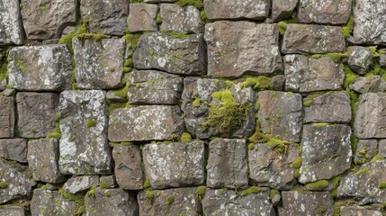 Obraz premium Rustic Stone Wall Texture with Moss Growth for Outdoor Scenes Generative AI