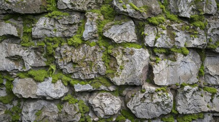 Rustic Stone Wall Texture with Moss Growth for Outdoor Scenes Generative AI