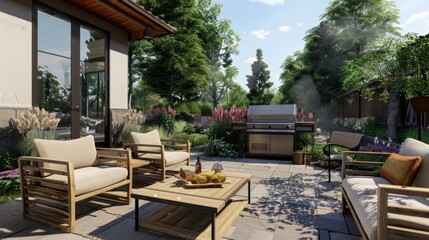 158. Outdoor patio with comfortable seating and a barbecue grill