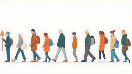 Fototapeta premium different age and ethnical groups of people walking together. world population day, wide range of ethnicities, population and growth, different age limits of people