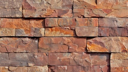 Close up of textured red brick wall with handmade bricks in industrial setting