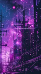 technology monitoring renewable energy grids purple background