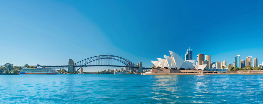 Sydney - Sydney Opera House and Harbour Bridge Sydney's iconic Opera House and Harbour Bridge, set against the stunning blue waters of the harbor, capturing the city's vibrant spirit