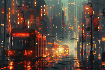 Obraz premium Financial chart graph shining in the city with business and blurred night scene in the background.