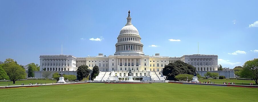 Washington D.C. - The Capitol Building The majestic U.S. Capitol Building in Washington D.C., standing tall and proud under a clear blue sky, symbolizing democracy and power