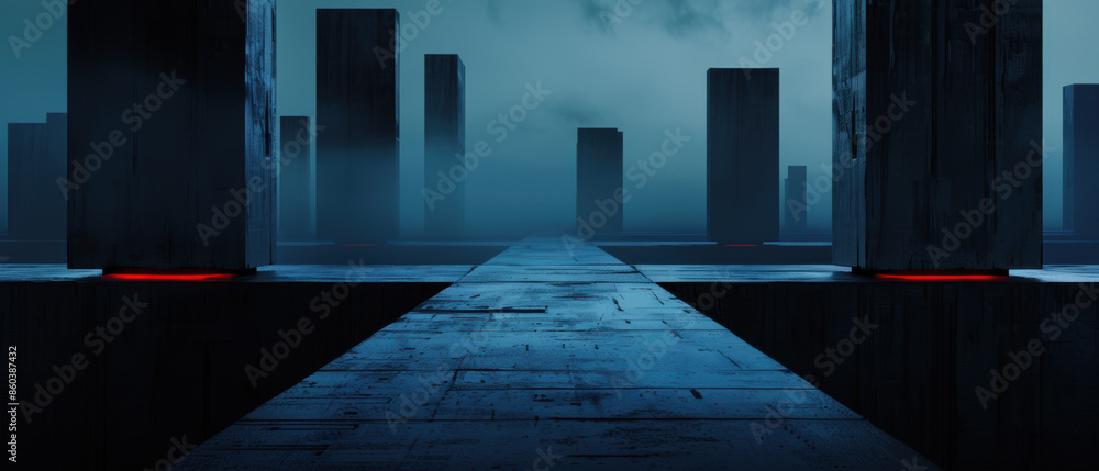 Poster a cityscape with a large building in the background
