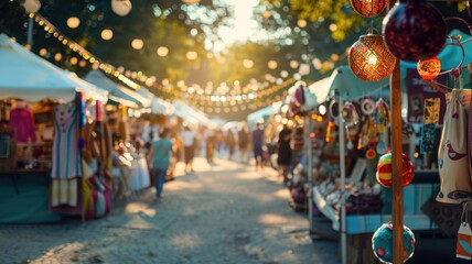 Obraz premium Event with market stalls, decorations, and people outdoors during daytime
