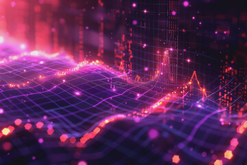 Stock market chart lines and financial graphs on technology abstract background.
