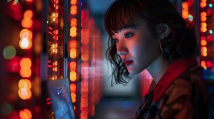 Young Woman Working with Technology in Data Center - Generative AI