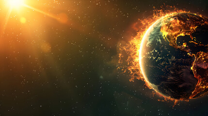 Obraz premium Global warming, rising temperature, earth surrounded by heatwaves, climate change impact