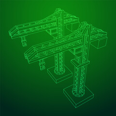 Construction crane tower. Building industrial concept. Wireframe low poly mesh vector illustration.