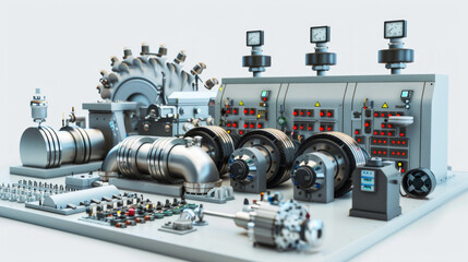 Turbine Control Systems: Control systems for regulating turbine speed and output isolated on white background