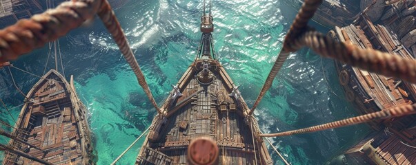 View of old mast on ship.