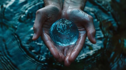 Hands Holding a Water Sphere - Generative AI