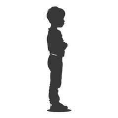 Silhouette of a Small Boy Standing with Arms Folded.