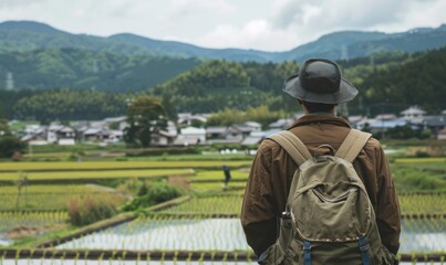 Fototapeta premium A Traveler Contemplating the Countryside