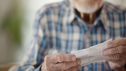 An elderly person receiving social security or a pension check indicating the role of government support and social security systems in alleviating poverty among the elderly