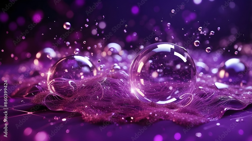 Poster purple science technology with a background of shimmering particles