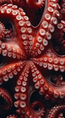 Obraz premium Close Up View of Red Octopus Tentacles With Suckers