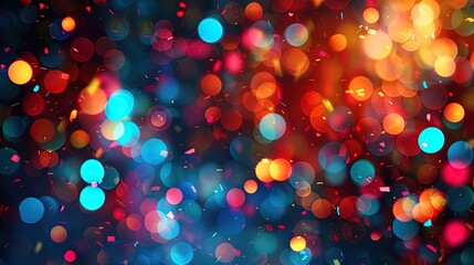 Vibrant Carnival Atmosphere: Colorful Balloons, Confetti, Streamers, and Glowing Red and Blue Lights