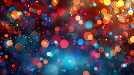 Vibrant Carnival Atmosphere: Colorful Balloons, Confetti, Streamers, and Glowing Red and Blue Lights