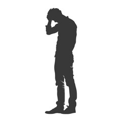 silhouette man holding headache in pain black color only