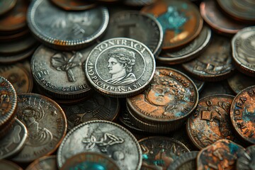 A pile of coins sitting on top of each other