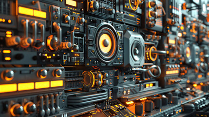 Futuristic Structures Inspired by Audio Equipment in Urban Setting