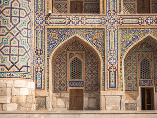 Obraz premium Mosaic on the front of Medersa Tilla-Qari, on Registan Square, Samarkand, Uzbekistan