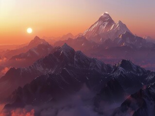Obraz premium Mesmerizing Sunrise Over Majestic Mount Everest Range - Breathtaking Scenery