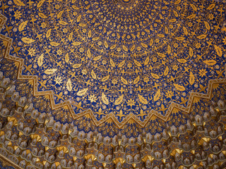 Details of the ceiling of the Tilla-Qari Mosquee, in Tilla-Qari Medersa, on Registan Square in the...