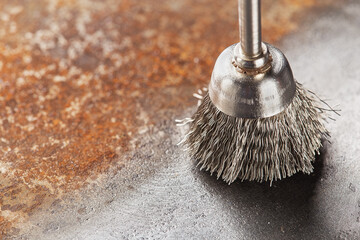 steel brush for drill clean off old metal sheet with rust