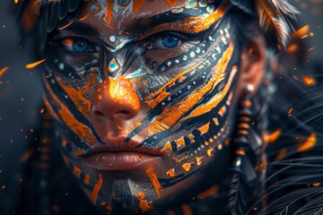 Close Up Portrait of a Woman With Abstract Face Paint