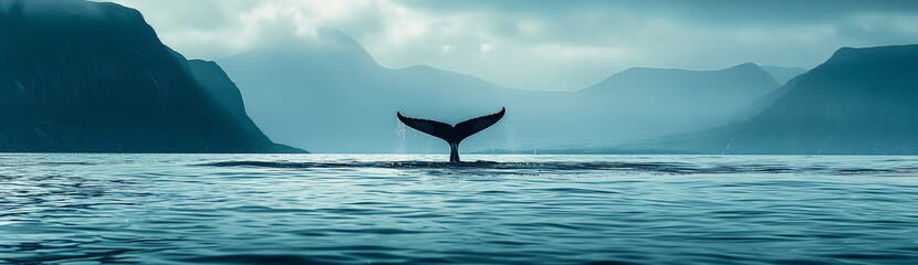 The tail of the whale is raised high