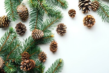 Naklejka premium A bunch of pine cones sitting on top of a pine tree