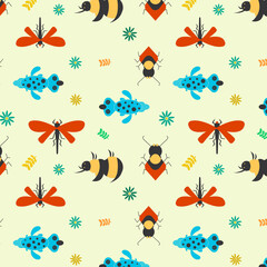 Colorful insect pattern wallpaper seamless exotic floral Design