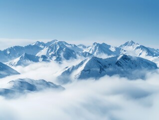 Fototapeta premium Snowy Mountains Panoramic ViewClouds, Scenic Winter Landscape Photography.