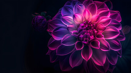 Surreal dark chrome pink and purple flower dahlia macro isolated on black : Generative AI