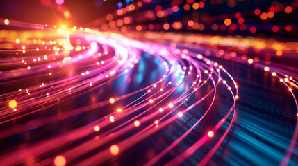 high-speed data transmission through glass fibre concept, created with generative AI technology