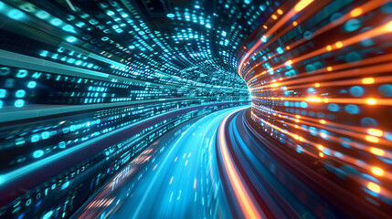 Obraz premium high-speed data transmission through glass fibre concept, created with generative AI technology