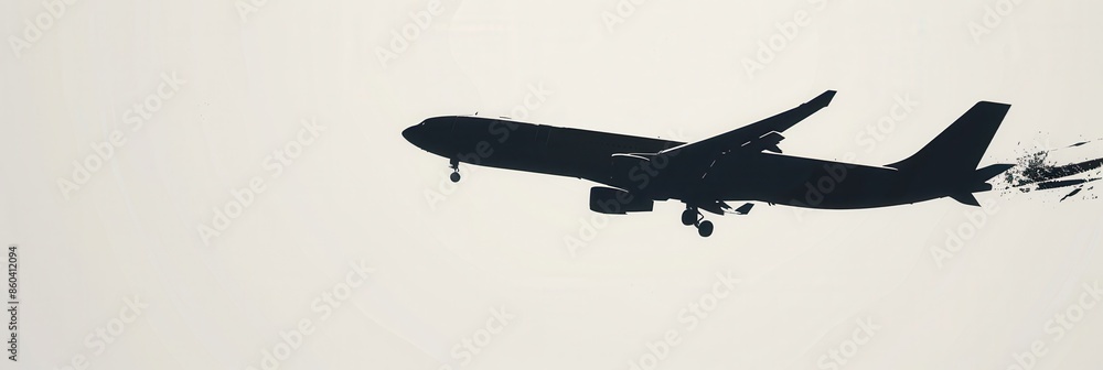 Aufkleber a minimal and stylish silhouette of an airplane in flight against a clear sky. perfect for use in br