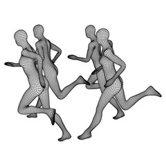 Running woman. Sprinter silhouette. Wireframe low poly mesh vector illustration
