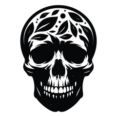 Black and white human skull silhouette vector illustration isolated on white background