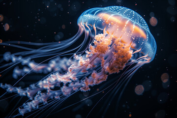Obraz premium beautiful majestic jellyfish illuminated on black underwater background