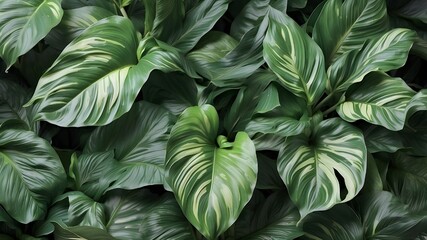 Spathiphyllum cannifolium leaves, tropical leaf, natural background, and abstract green texture