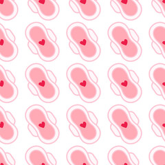 Seamless pattern sanitary pads with heart isolated vector. Top view.