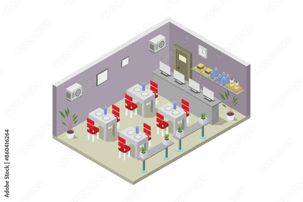 Poster Fast food court isometric