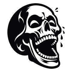 Black and white human skull silhouette vector illustration isolated on white background