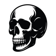 Black and white human skull silhouette vector illustration isolated on white background