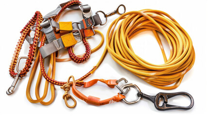 Fall Protection Equipment: Equipment such as harnesses and lanyards for preventing falls from heights isolated on white background